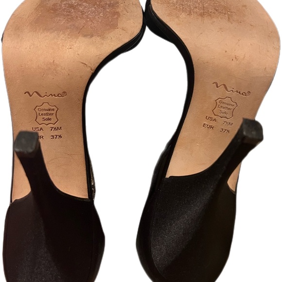 Nina Glam Formal Party Event Garcia Black Luster Satin Embellished Heels Sz 7.5 - Picture 8 of 10